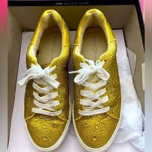 Betsey Johnson Yellow Diva Rhinestone Shoes.